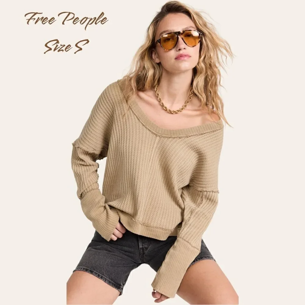 NWT Free People New Magic Thermal Tee shirt beige XS